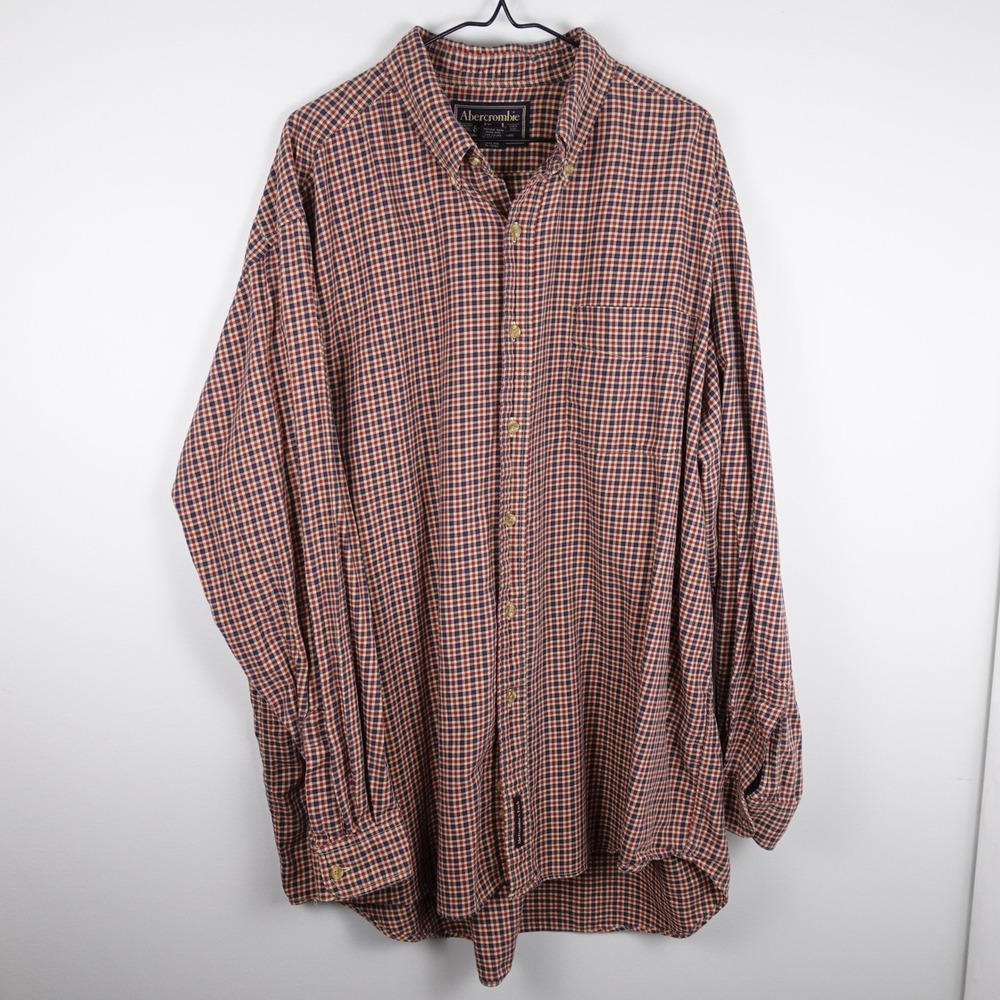 Abercrombie & Fitch Vintage Plaid Button Down Shirt Mens XL Cotton Wool Red Navy
